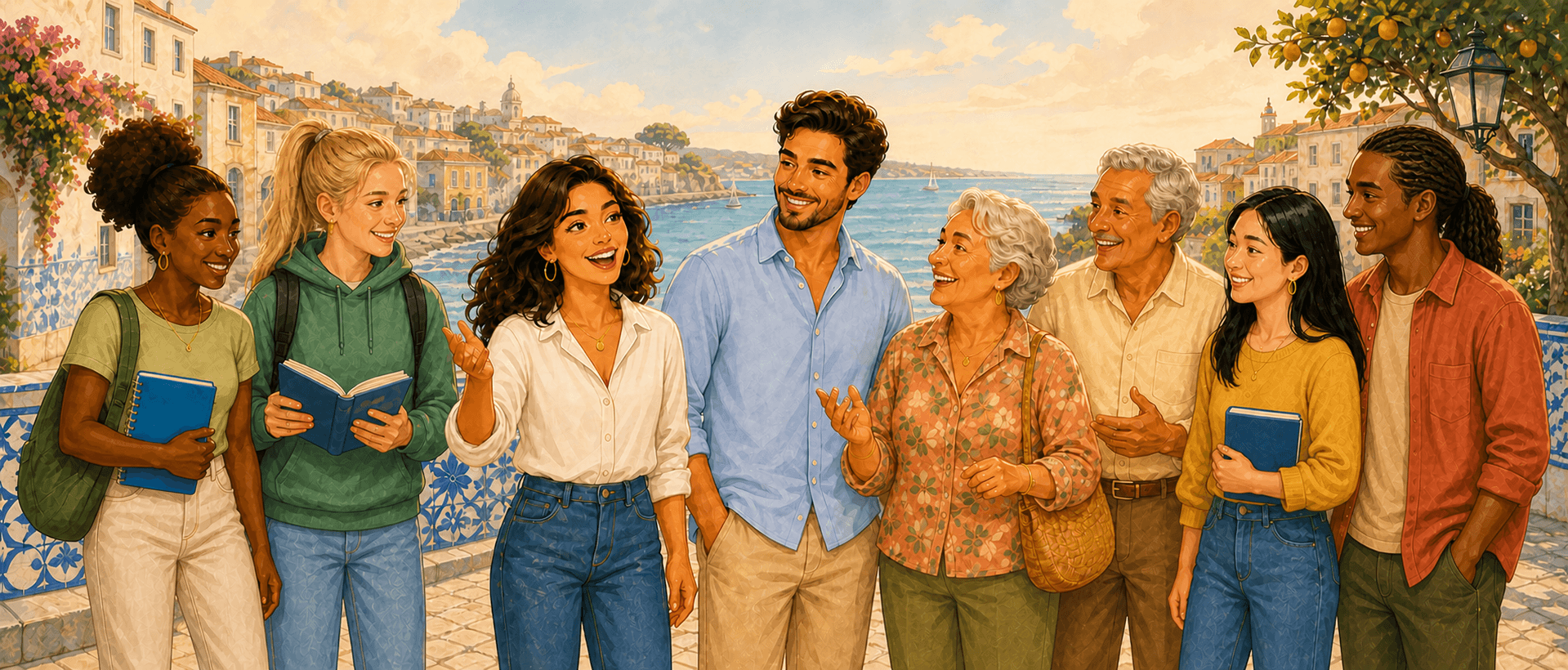 Inês and Tiago learning with older and younger people from diverse backgrounds in Portugal